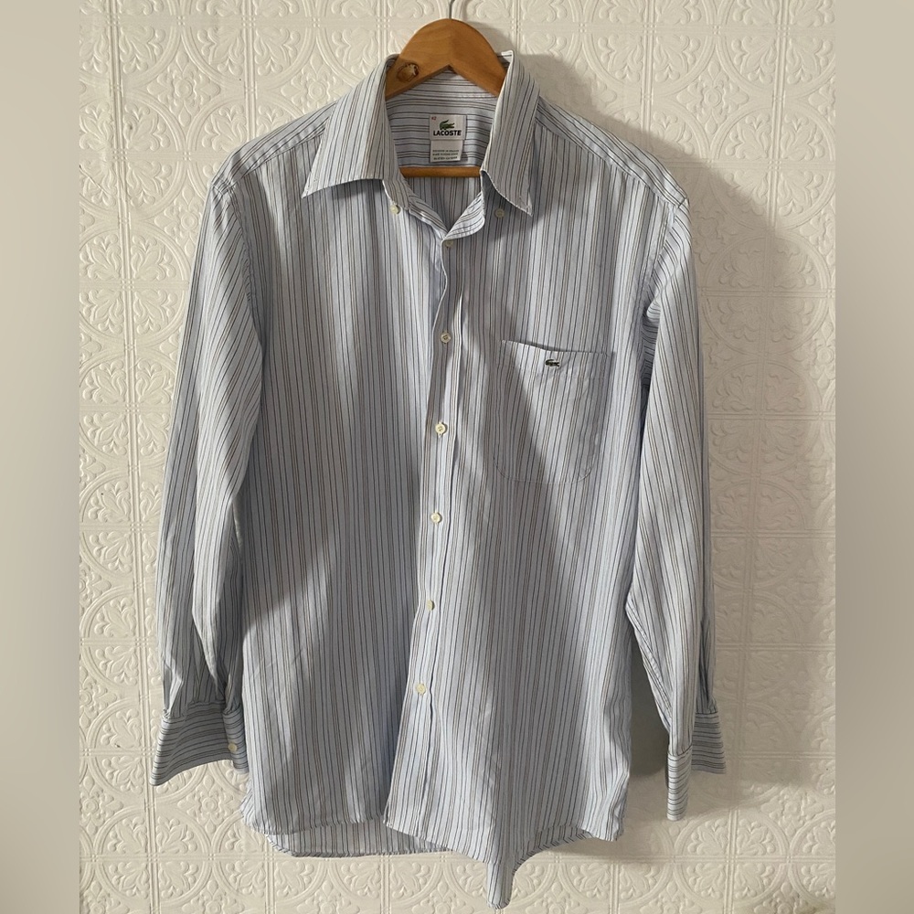 Lacoste | Button Up Dress Shirt Mens | Size 42 Striped Long Sleeve